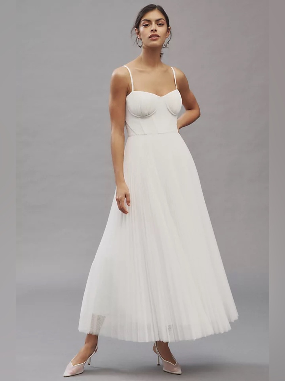Hutch Amara Corset Pleated Tulle Fit & Flare Midi Dress